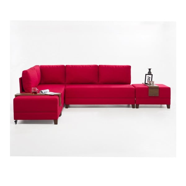 Crveni kauč na razvlačenje lijevi kut s 2 daske za odlaganje Balcab Home Diana