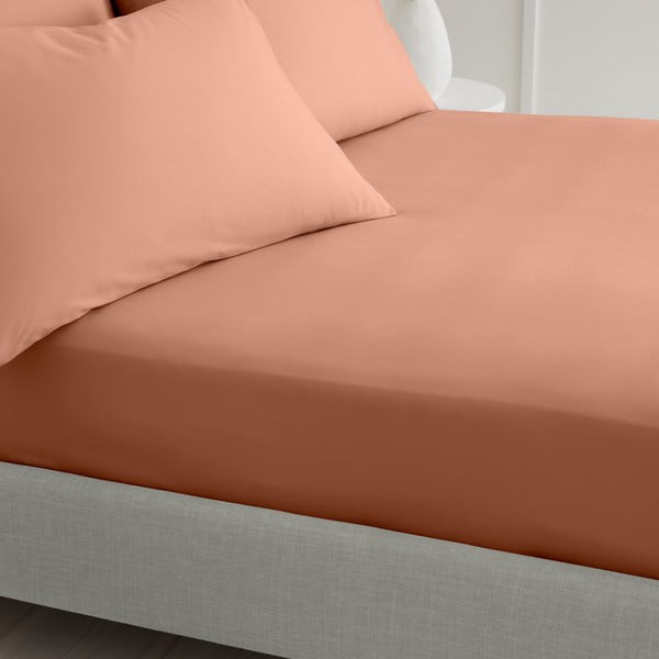 Plahta s gumom od pamučnog perkala boja terakote 90x190 cm Cotton Percale – Bianca-image-2