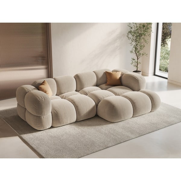 Bež baršunasti kutna garnitura (s desnim kutom/s ležaljkom) Loretto – Cosmopolitan Design-image-1