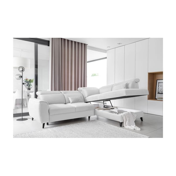 Bijela baršunasti sklopiva/s prostorom za odlaganje kutna garnitura (s desnim kutom/u obliku slova L) Noble – ELTAP-image-3