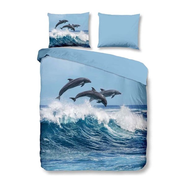Plava pamučna posteljina za krevet za jednu osobu Good Morning Doplhins, 140 x 200 cm