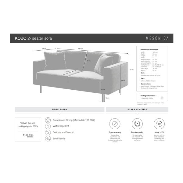 Zelena baršunasti sofa 167 cm Kobo – MESONICA-image-4