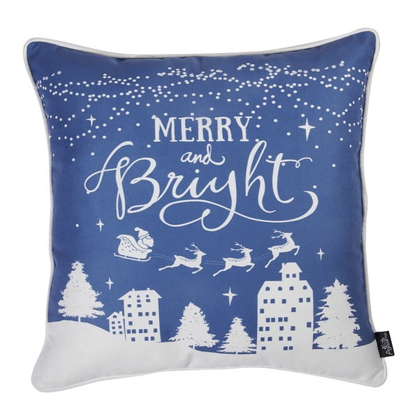 Plava jastučnica s božićnim motivom Mike & Co. Honey Merry and Bright, 45 x 45 cm