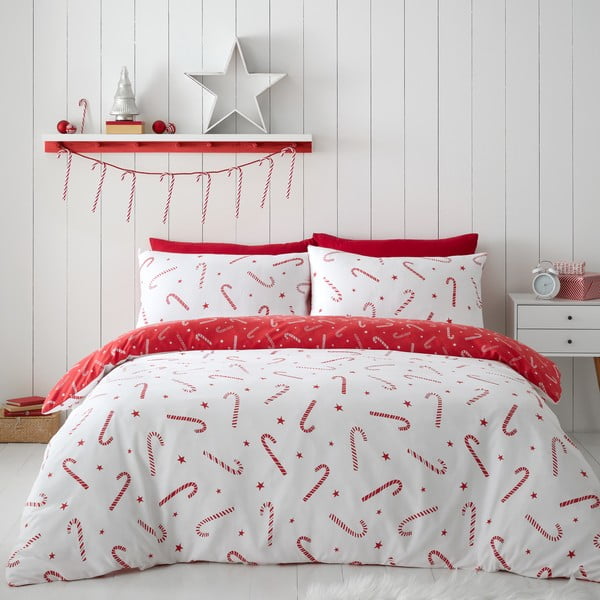 Crvena/bijela posteljina za bračni krevet/za produženi krevet 200x200 cm Candy Cane – Catherine Lansfield