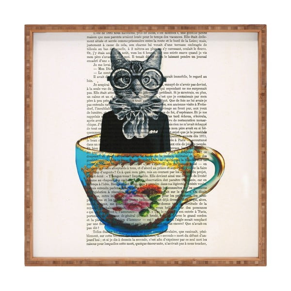 Drveni ukrasni pladanj Cat In Mug, 40 x 40 cm