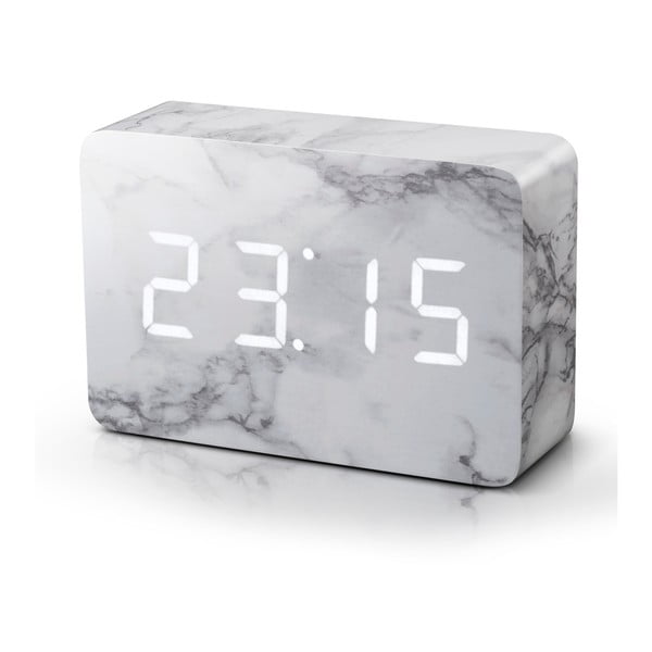 Siva budilica s bijelim LED zaslonom u mramorovom dekoru Gingko Brick Click Clock