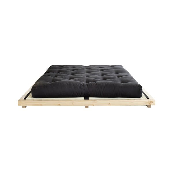 Bračni krevet od borovog drveta s madracem i tatami Karup Design Dock Comfort prostirka Natural Clear / Black, 140 x 200 cm