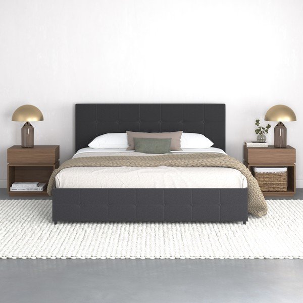 Tamno sivi tapecirani bračni krevet s prostorom za odlaganje 180x200 cm Rose – Støraa-image-3