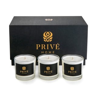 Set od 3 bijele mirisne svijeće Privé Home Delice d&#39;Orient/Safran-Ambre Noir/Black Wood