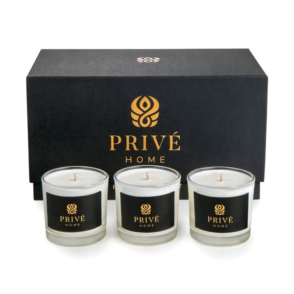 Set od 3 bijele mirisne svijeće Privé Home Delice d&#39;Orient/Safran-Ambre Noir/Black Wood