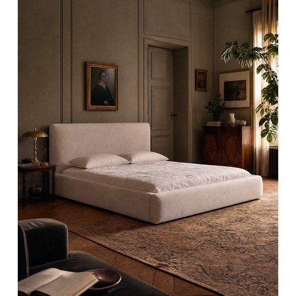 Bež tapecirani bračni krevet s prostorom za pohranu s podnicom 160x200 cm Colonel – Cosmopolitan Design-image-1