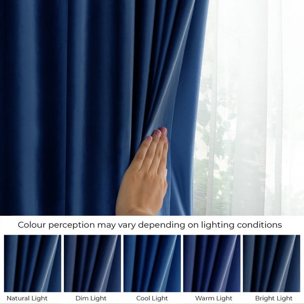 Tamno plava zavjesa za djelomično zamračenje od samta 140x270 cm Eyelets – Restilo-image-4