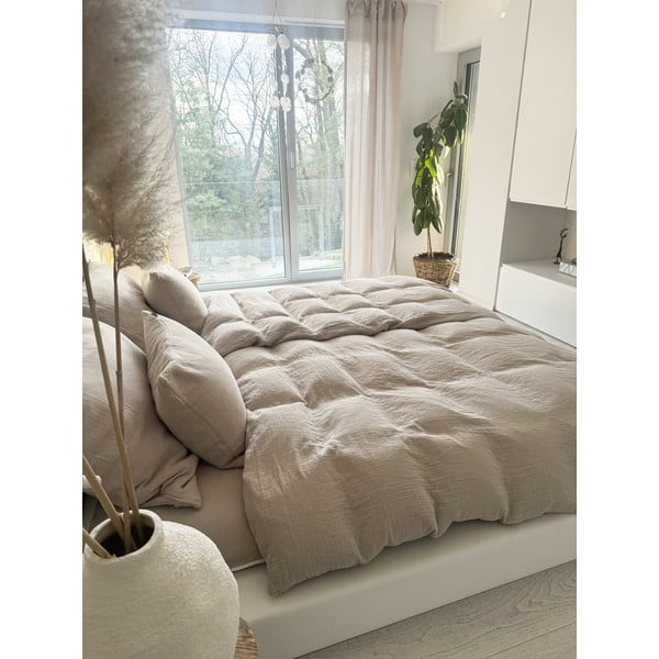 Bež posteljina za bračni krevet od muslina 200x200 cm Plain Muslin – Butter Kings-image-2