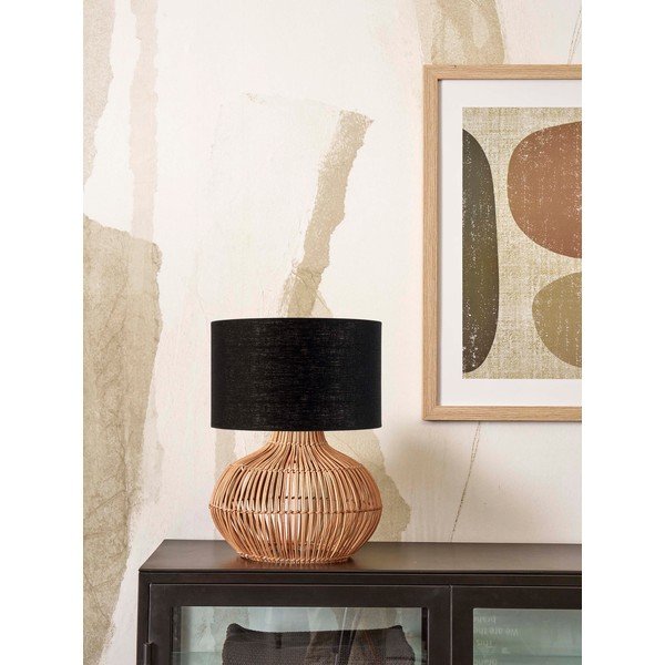 Crna/u prirodnoj boji stolna lampa s tekstilnim sjenilom (visina 48 cm) Kalahari – Good&Mojo-image-1