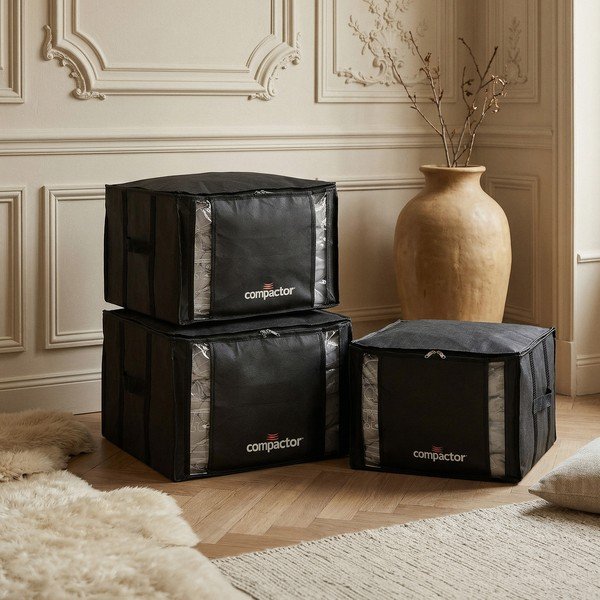 Crne vakuumske plastične kutije za pohranu u setu  3 kom 42x40x25 cm Black Edition – Compactor-image-1