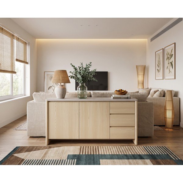 Bijela/u svijetloj prirodnoj boji komoda u dekoru hrasta 163x80x45 cm Dore – Marckeric-image-1