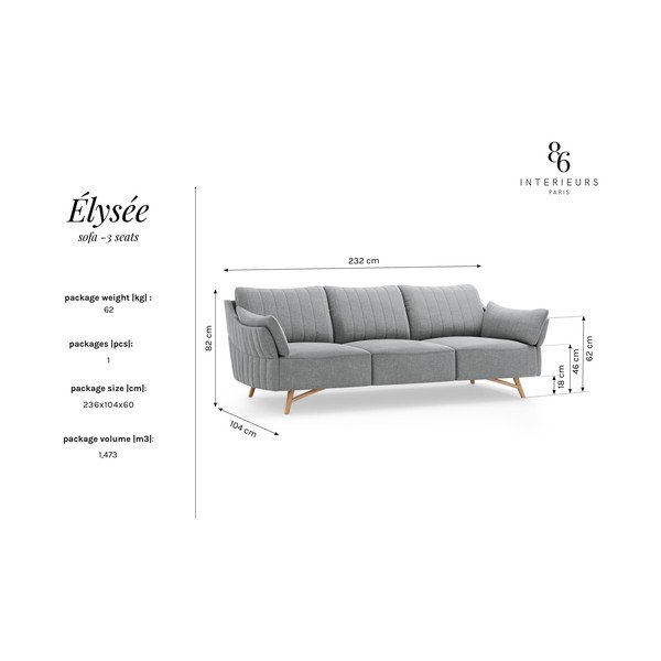 Plava sofa Interieurs 86 Elysée, 232 cm-image-4