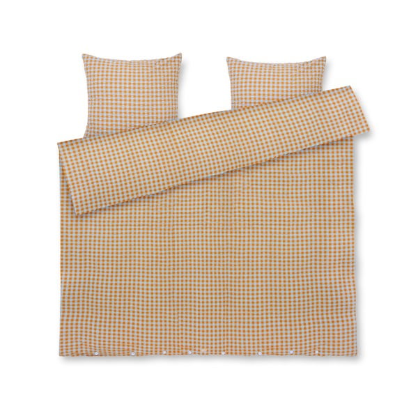 Oker žuto-svijetlo plava posteljina za bračni krevet-za produženi krevet od krepa 200x220 cm Bæk&Bølge – JUNA