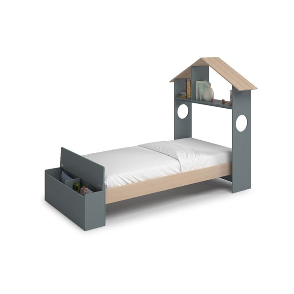 Dječji krevet u dekoru bora u obliku kućice s prostorom za odlaganje s podnicom 90x190 cm u prirodnoj boji/prljavo zeleni Odessa – Marckeric-image-3
