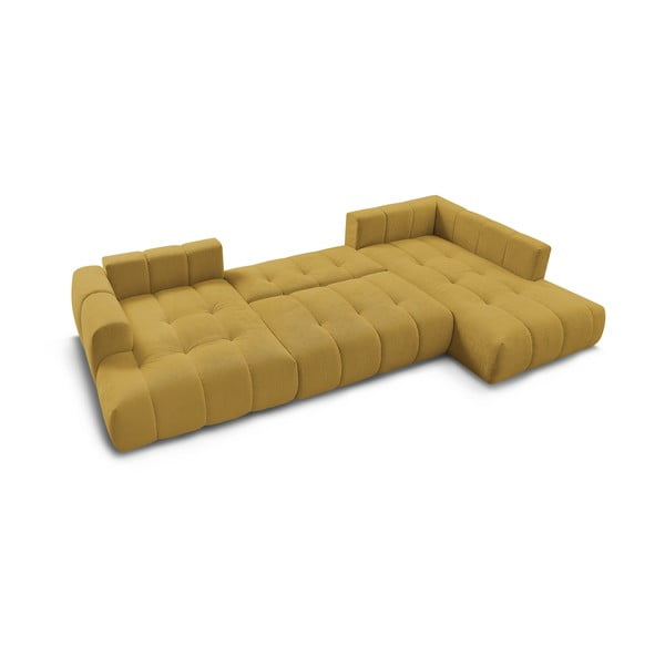 Senf žuta sklopiva/s prostorom za odlaganje kutna garnitura (s desnim kutom/u obliku slova "U") Fuji – Bobochic Paris-image-4