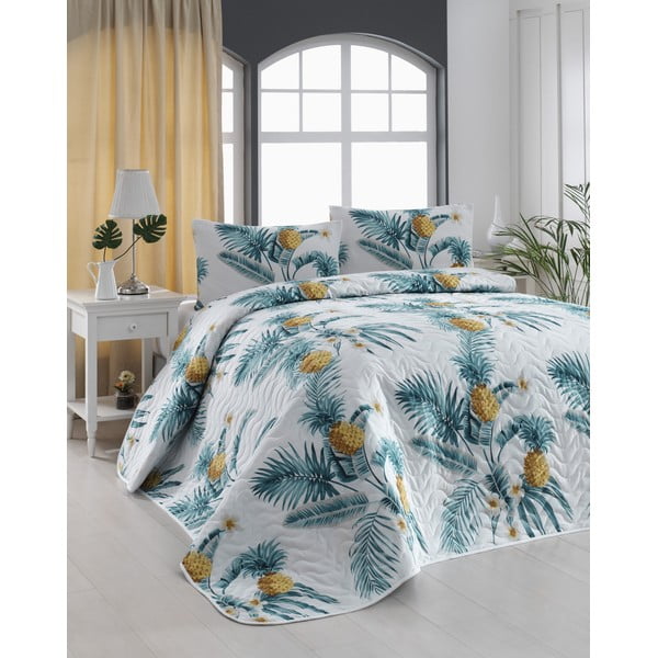 Set prošivenog prekrivača i 2 jastučnice Eponj Home Custom Ananas bijeli, 200 x 220 cm
