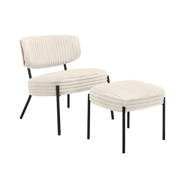 Krem fotelja s naslonjačem za noge od samta Jerry – Støraa