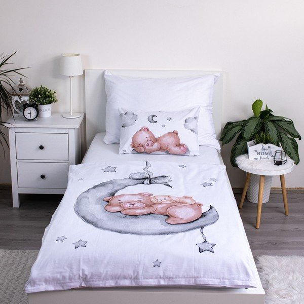 Bijela pamučna dječja posteljina za dječji krevetić 100x135 cm Teddy Bear "Ribbon" – Jerry Fabrics-image-1