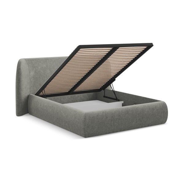 Sivi tapecirani bračni krevet s prostorom za odlaganje s podnicom 180x200 cm Hauke – Makamii-image-2