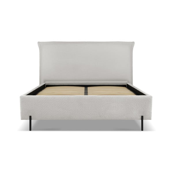 Svijetlo sivi tapecirani bračni krevet s prostorom za pohranu s podnicom 160x200 cm Armie – Milo Casa-image-2