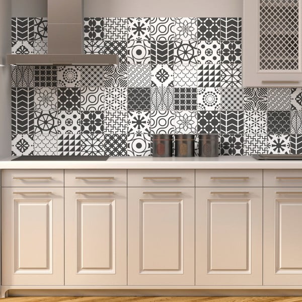 Set od 24 zidne naljepnice Ambiance Wall Decal Cement Tile Grey Lindos, 10 x 10 cm