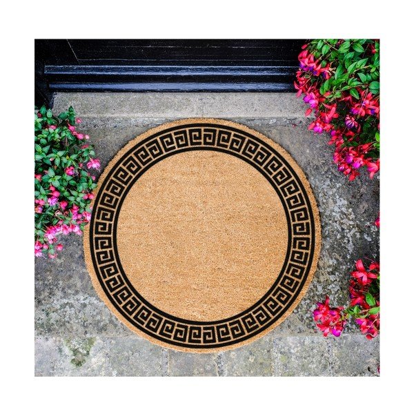 Crni okrugli otirač od prirodnih kokosovih vlakana Artsy Doormats Greek Border, ⌀ 70 cm-image-2