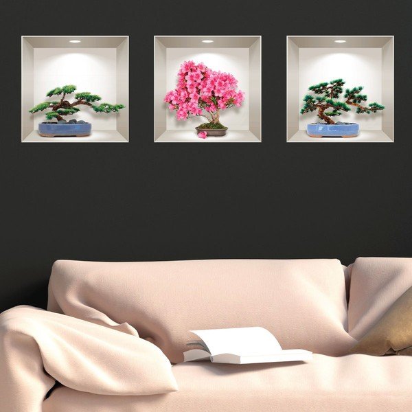 Set od 3 zidne 3D samoljepljive naljepnice Ambiance Natural and Colorful Bonsai-image-2