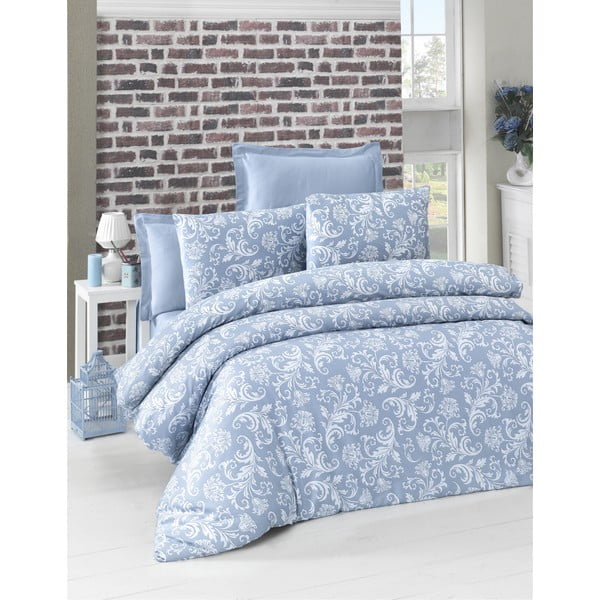 Plava posteljina od pamučnog satena za bračni krevet Mijolnir Verano, 200 x 200 cm