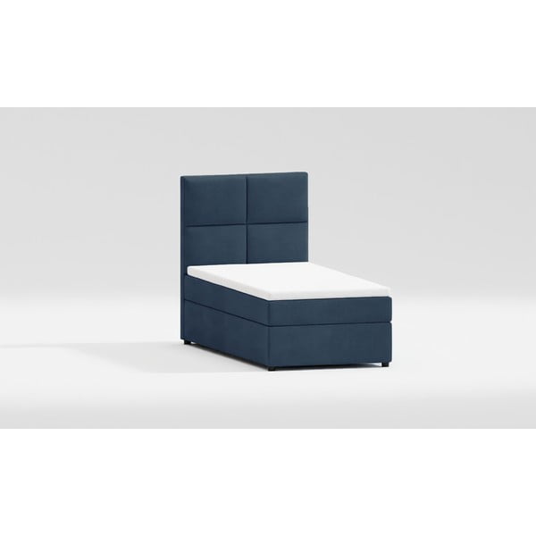 Tamno plavi tapecirani krevet s prostorom za pohranu s podnicom 100x200 cm Lena – Ropez