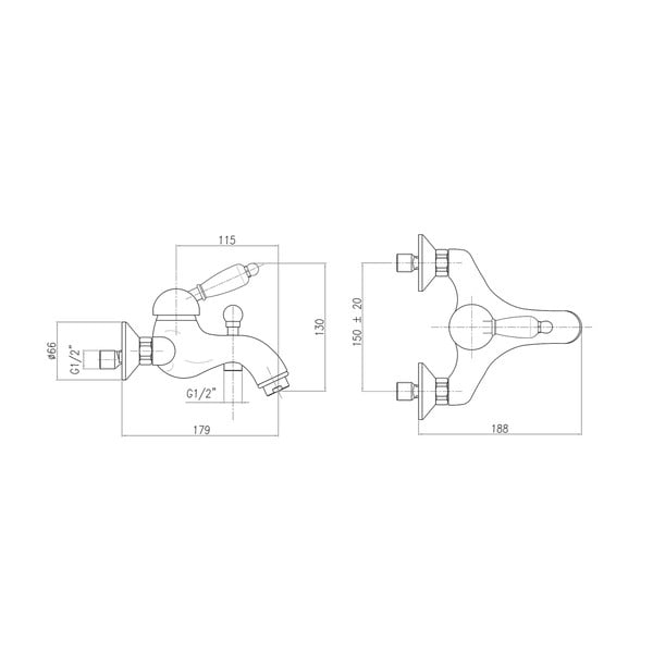 Zidna slavina za kadu u srebrnoj boji (s 2 izlaza) Kirké White – Sapho-image-1