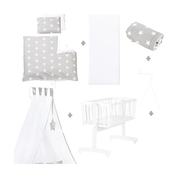 Bijela kolijevka na kotačićima/s baldihanom 40x90 cm Little stars – Roba-image-2