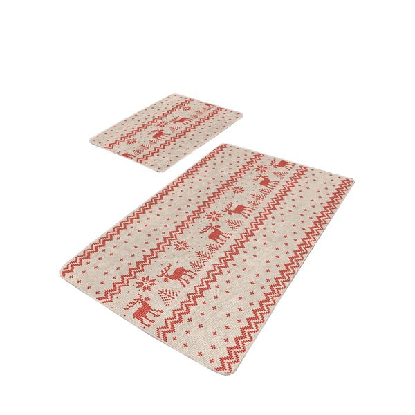 Crveno-bež kupaonske prostirke u setu 2 kom 60x100 cm – Mila Home