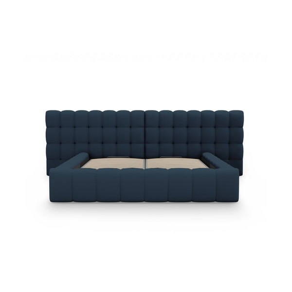Tamno plavi tapecirani bračni krevet s prostorom za pohranu s podnicom 200x200 cm Mamaia – Micadoni Home-image-4