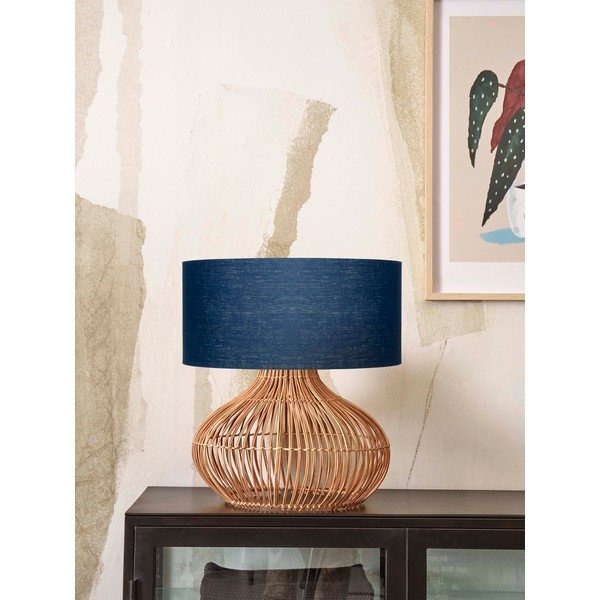 Tamno plava/u prirodnoj boji stolna lampa s tekstilnim sjenilom (visina 60 cm) Kalahari – Good&Mojo-image-1