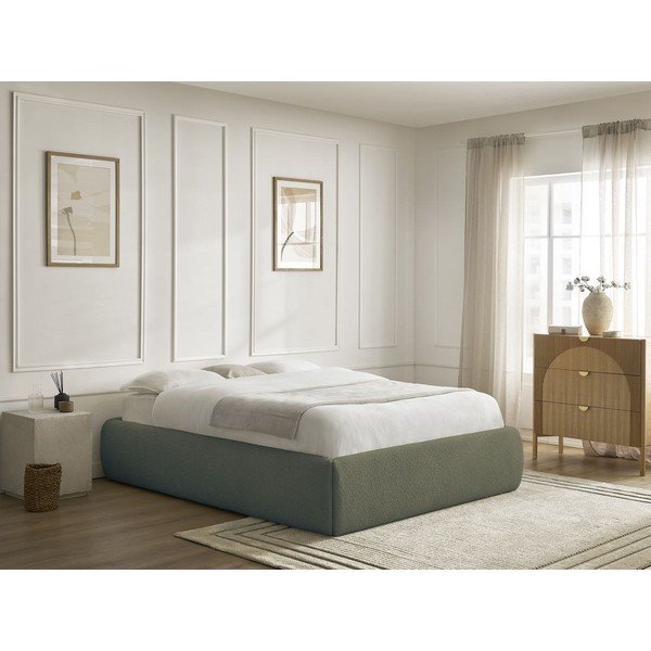 Tamno zeleni tapecirani bračni krevet s prostorom za odlaganje/bez uzglavlja s podnicom 180x200 cm Inera – Bobochic Paris-image-1