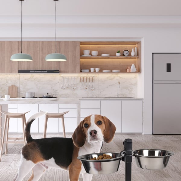 Set posuda s postoljem od nehrđajućeg čelika za pse – Love Story-image-1