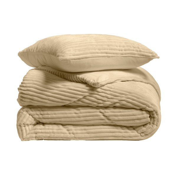 Bež 3-dijelna flanelska posteljina za bračni krevet/za produženi krevet 240x220 cm Veloutea – douceur d'intérieur