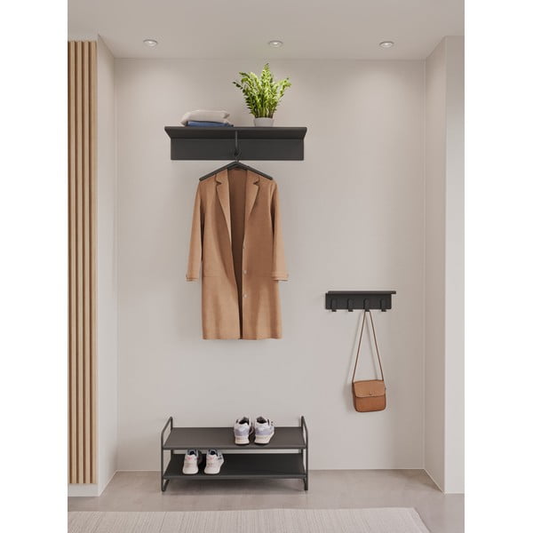 Crna željezna zidna vješalica s policom 21,5 cm A-Coat – Zone-image-1