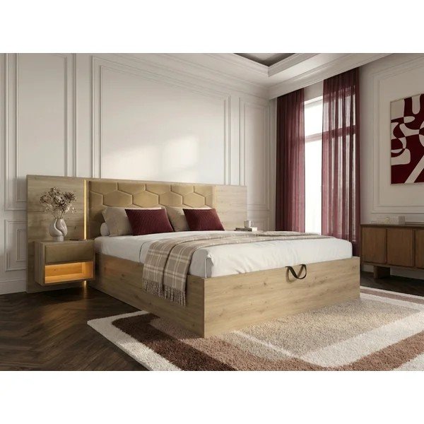 Zeleni tapecirani/od iverice bračni krevet s prostorom za odlaganje s podnicom 180x200 cm Palmeraie – Bobochic Paris-image-3