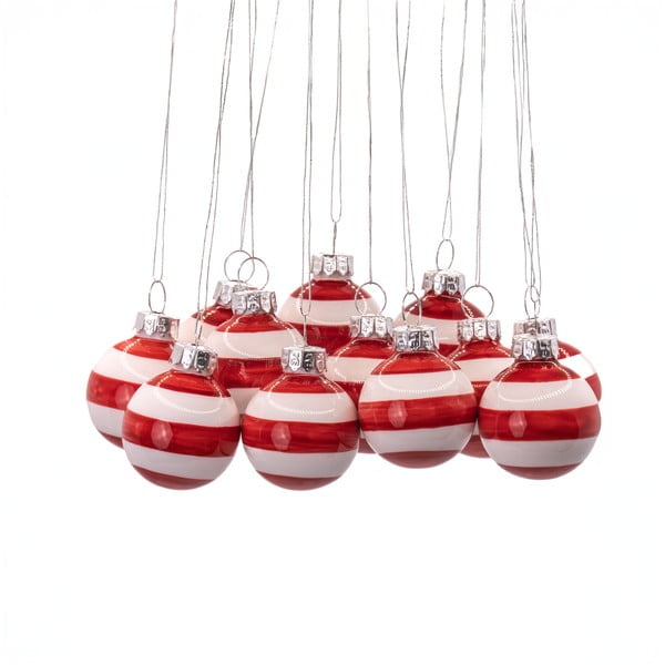Stakleni ručno izrađeni božićni ukrasi u setu 12 kom ø 3 cm Bauble Stripe – Sass & Belle