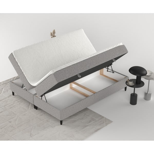 Sivi boxspring krevet s prostorom za pohranu 200x200 cm Malte – Maison de Rêve-image-2