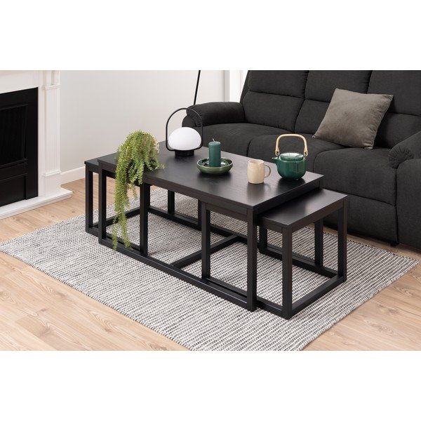 Crni stolići za kavu u setu 3 kom s pločom stola u dekoru hrasta 60x120 cm Cornus – Actona-image-1