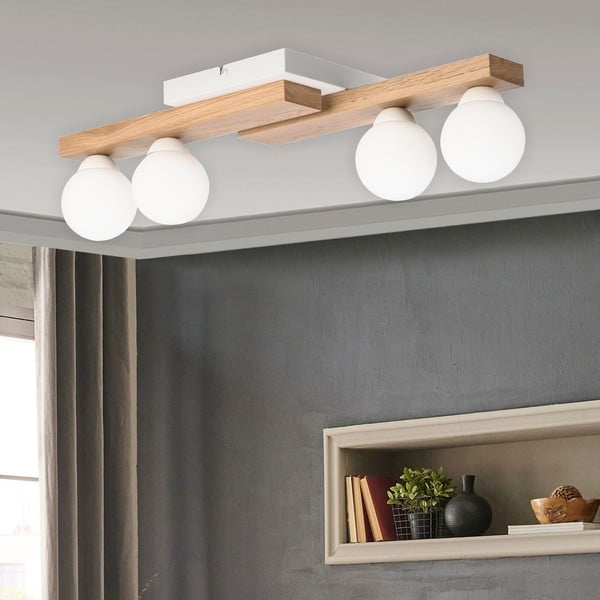 Bijela/u prirodnoj boji stropna svjetiljka sa staklenim sjenilom ø 12 cm Cortina – LAMKUR-image-1