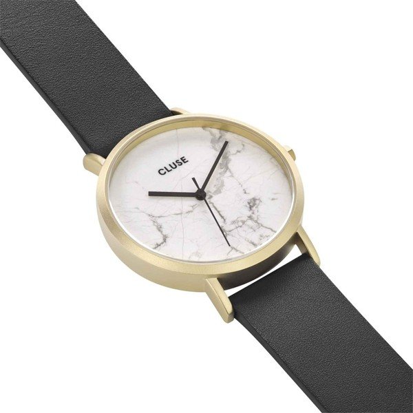 Ženski sat s crnim kožnim remenom i bijelim mramornim brojčanikom Cluse La Roche Star-image-1