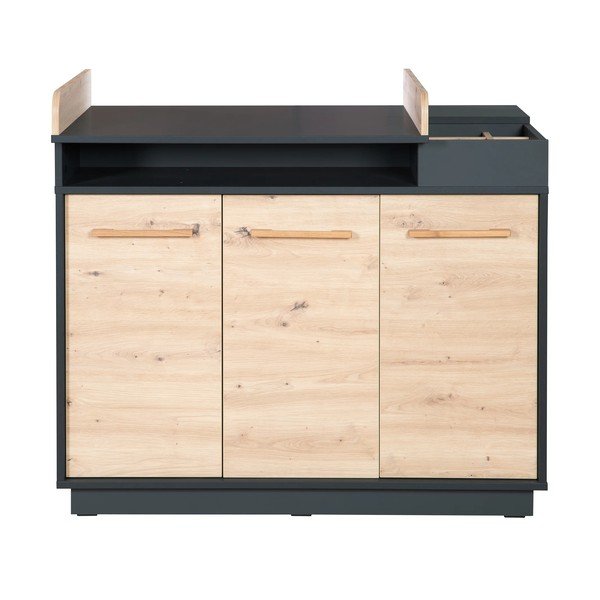 Antracitno siva/u prirodnoj boji niska dječja komoda u dekoru hrasta s promjenjivim stolom 118x103 cm Lenn – Roba-image-2